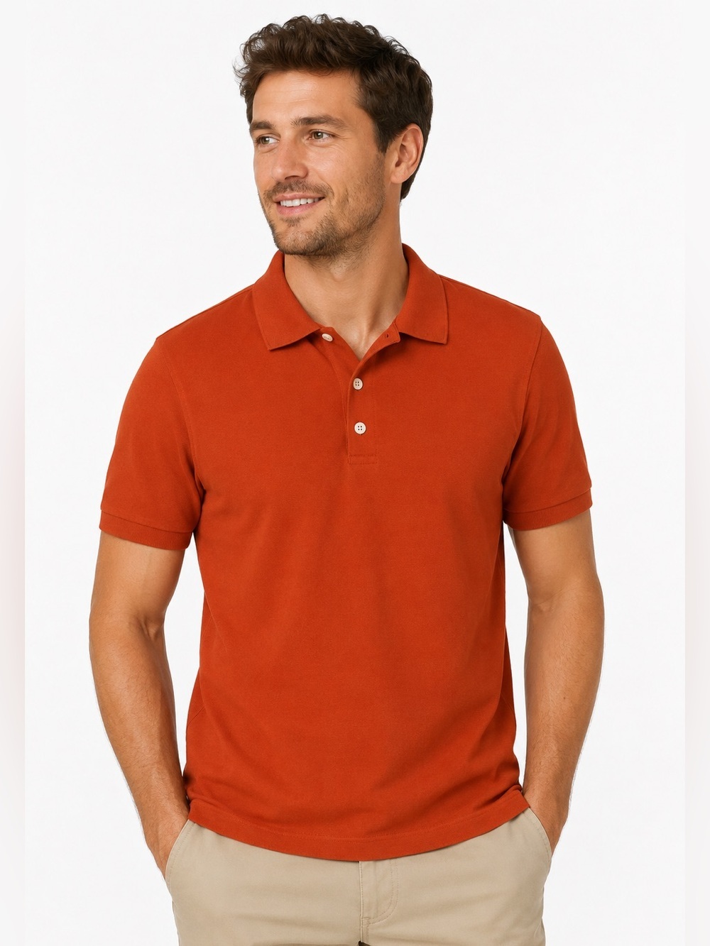 H&M Slim Fit Polo Shirt Orange Cotton Viscose Short Sleeve Men’s S